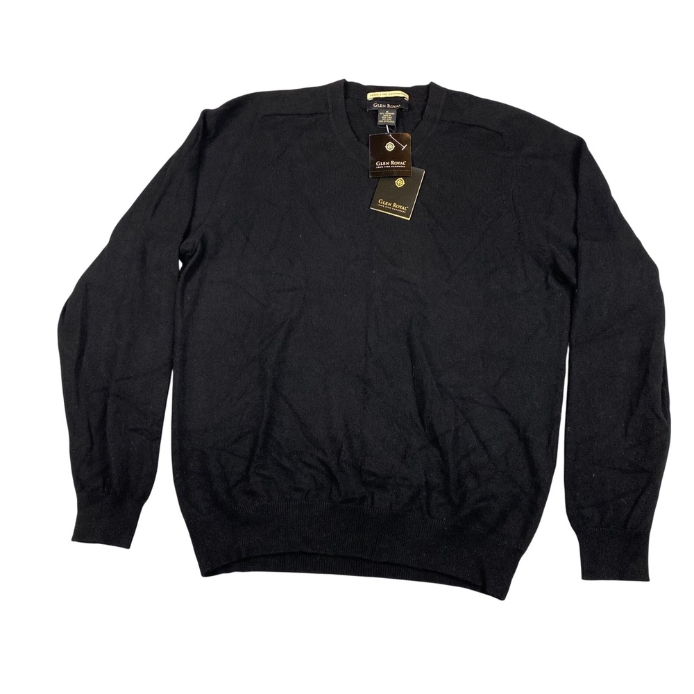 Glen Royal Mens Black 100% Fine Cashmere V-Neck Sweater NWT Size Medium